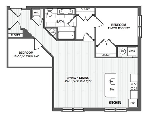 A black and white image of a floor plan for a house.